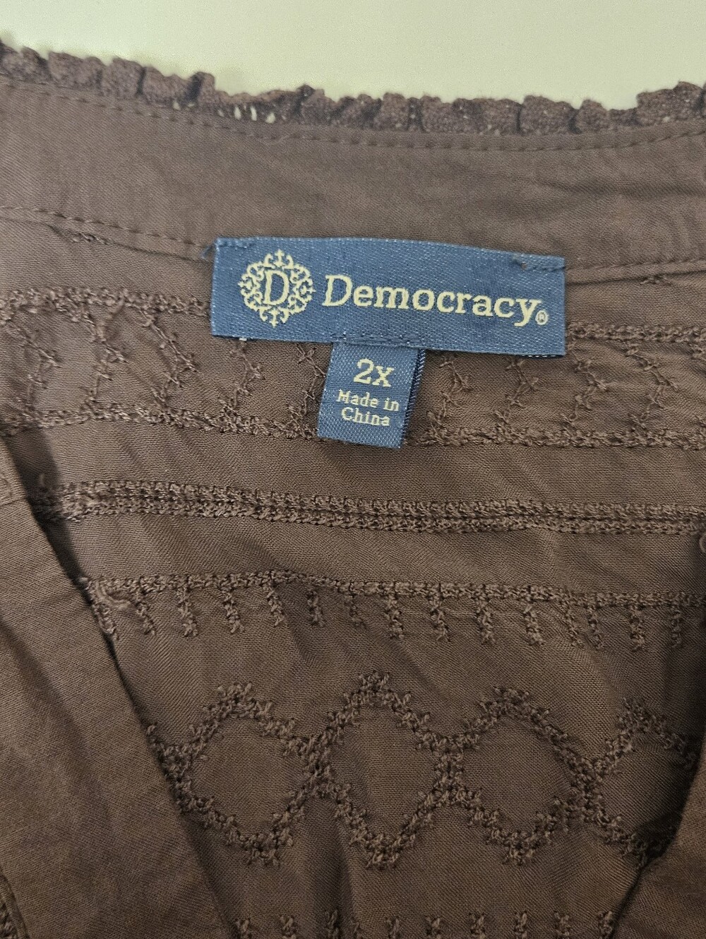 Democracy Women's Brown Purple Button-Front Peasant Top Boho Plus Womens 2X - Picture 8 of 13